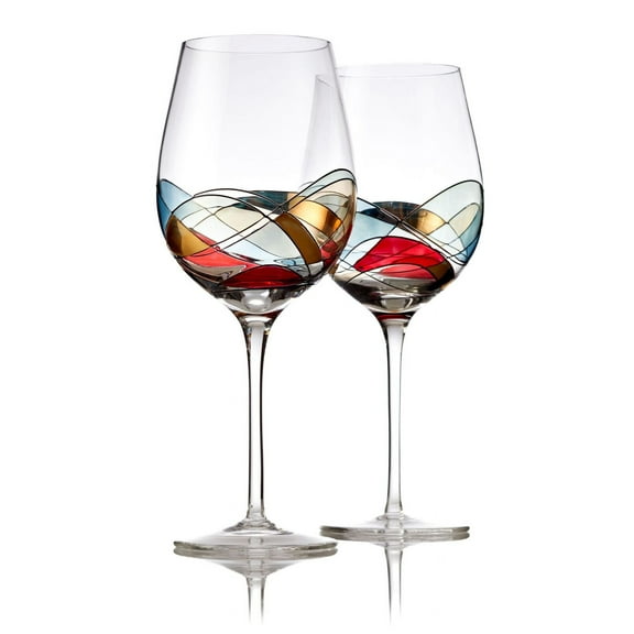 Red Wine Glasses Set of 2, Unique Hand Painted Wine Glasses, Drinkware Essentials, 11"H , 28oz Wine Lover Jumbo Wine Glass, Glassware Gifts Ideas for Women Inspired by the 'Duomo di Milano'