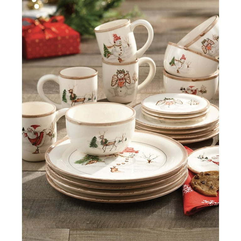 American Atelier, Round, Christmas Twig Cream Ceramic Dinner