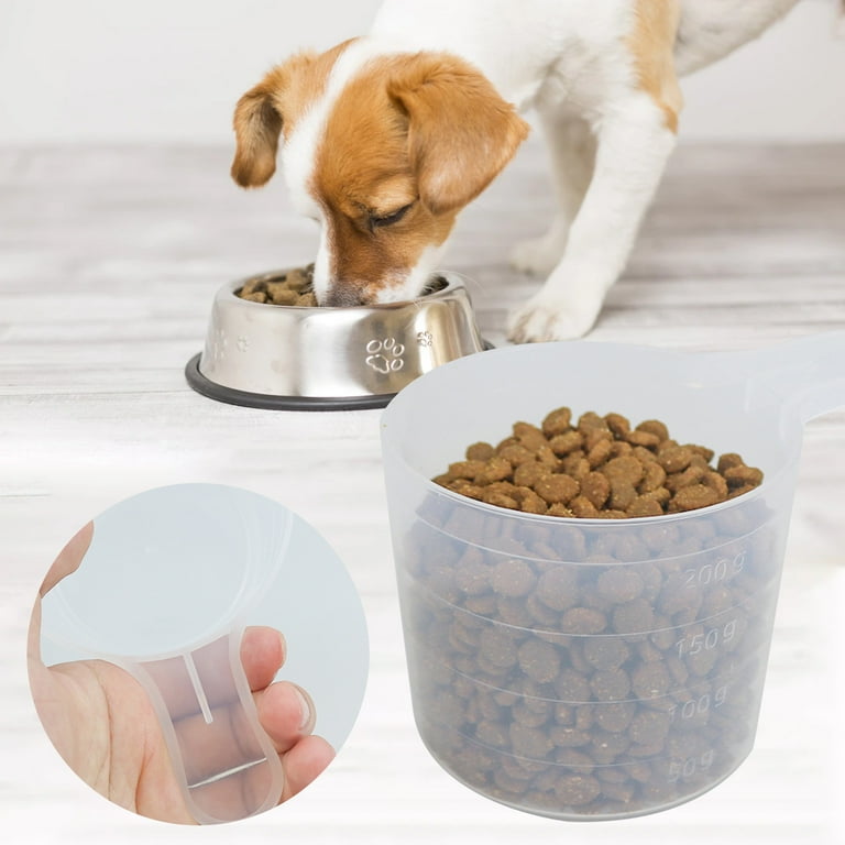 Pet Enjoy 2Pcs 200g Pet Food Shovels Large Plastic Transparent Measuring Cup with Measurements for Pet Multifunctional Cat Dog Food Measuring Spoon