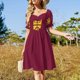 thumbnail image 4 of Vestido retro de baloncesto de Ohio - Borgoña de manga corta Falda de mujer Vestidos de mujer Vestido de verano mujer moda, 4 of 7