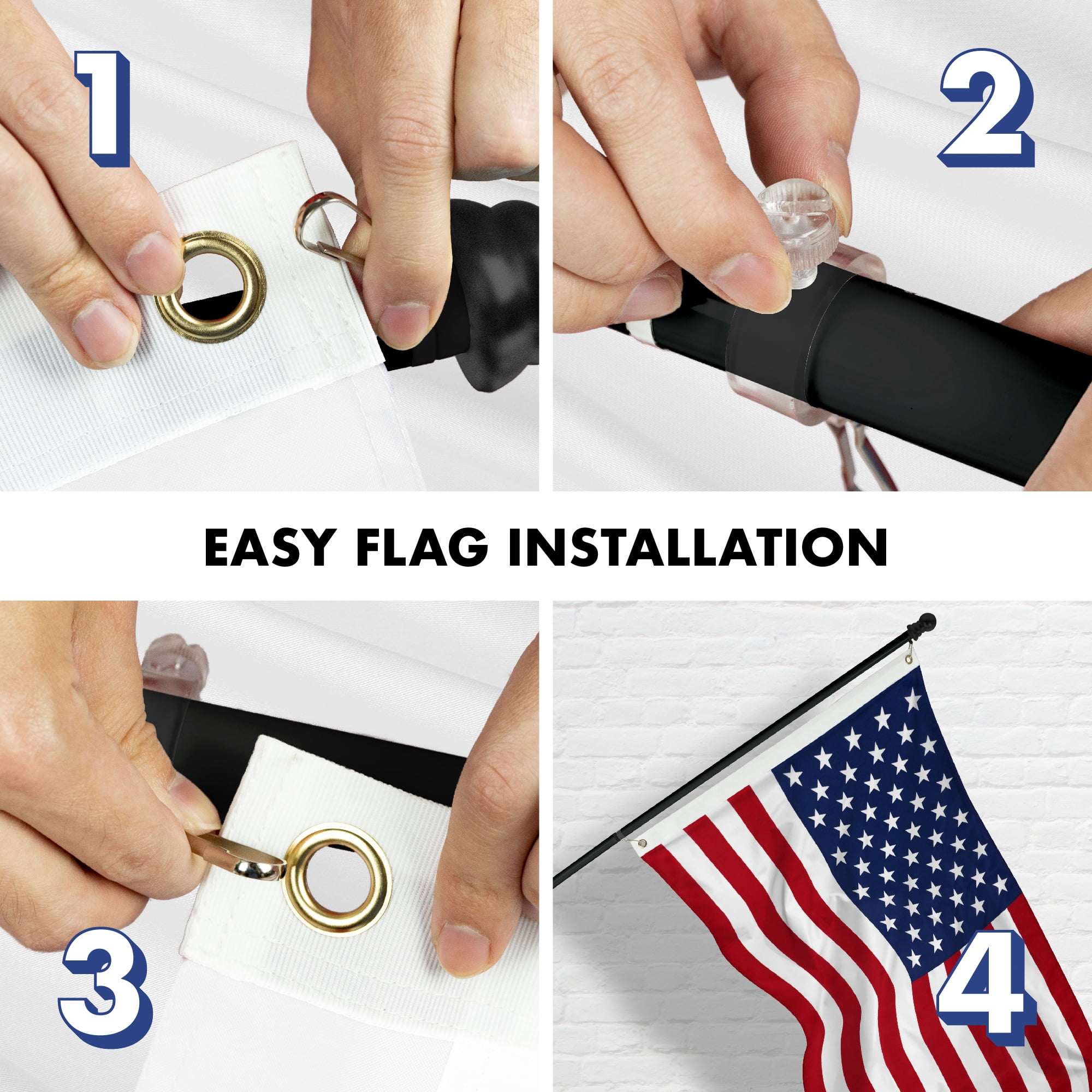 G128 - 6 Feet Tangle Free Spinning Flagpole (Black) American USA Brass Grommets Printed 3x5 ft (Flag Included) Aluminum Flag Pole