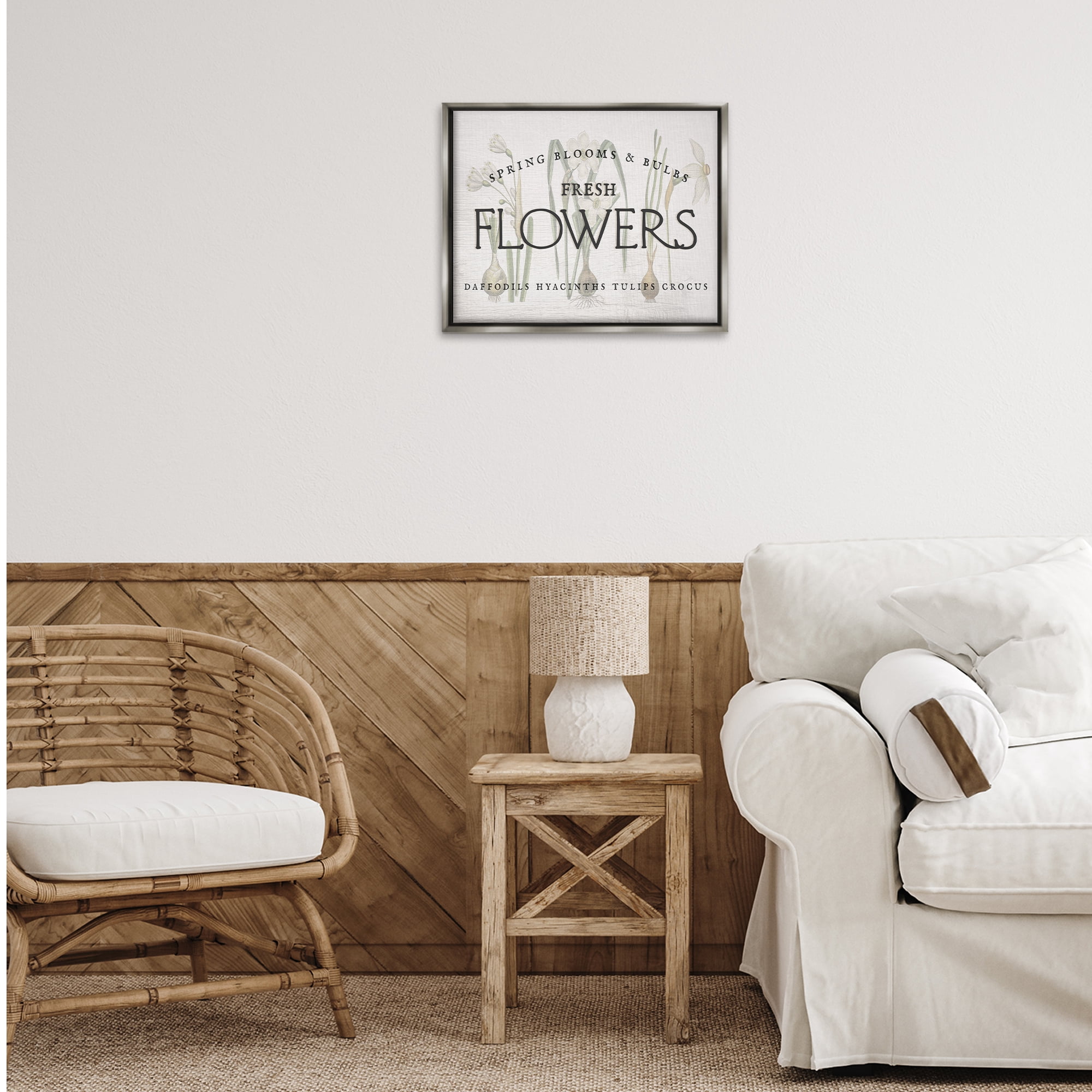 Stupell Industries Fresh Flowers Market Typography Painting Gray Floater Framed Canvas Art Print Wall Art, 21 x 17