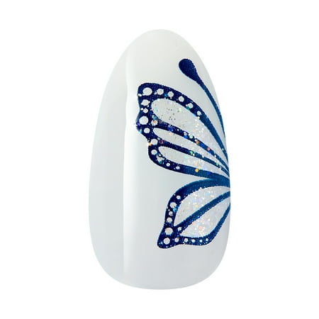 KISS imPRESS Design Press on Nails, Dazzle, White, Medium Almond, 30 Count