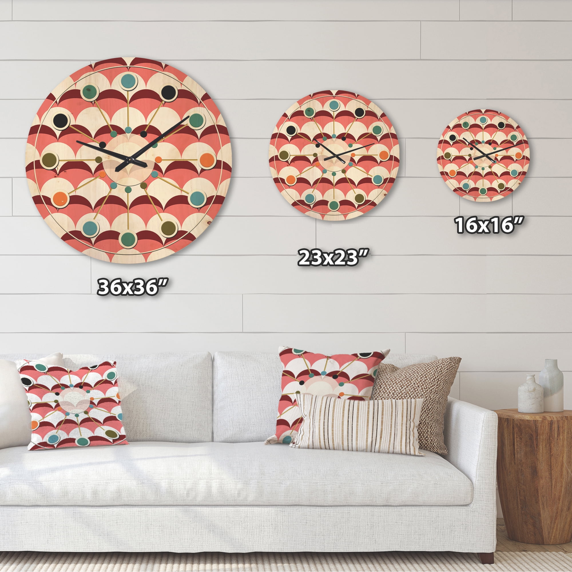 Designart 'Retro Geometrical Design V' Mid-Century Modern Wood Wall Clock