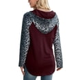thumbnail image 3 of Sudadera con capucha de manga larga con estampado de leopardo, diseño de costura, sudadera con capucha para mujer con bolsillo para el hogar, viajes, oficina, rojo vino L, 3 of 6