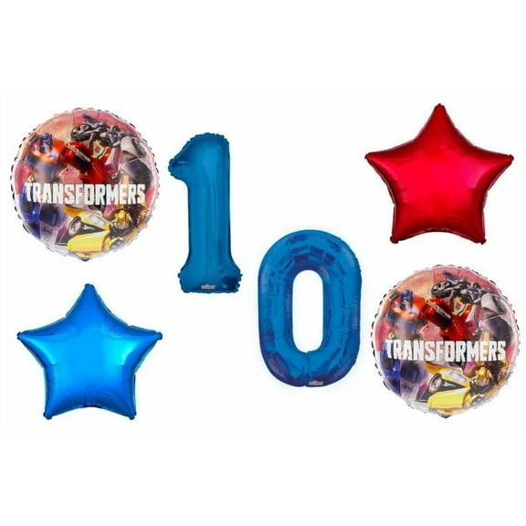 Optimus Prime Bumblebee Transformers 10th Happy Birthday 5 Piece Party Balloons Decoration Set