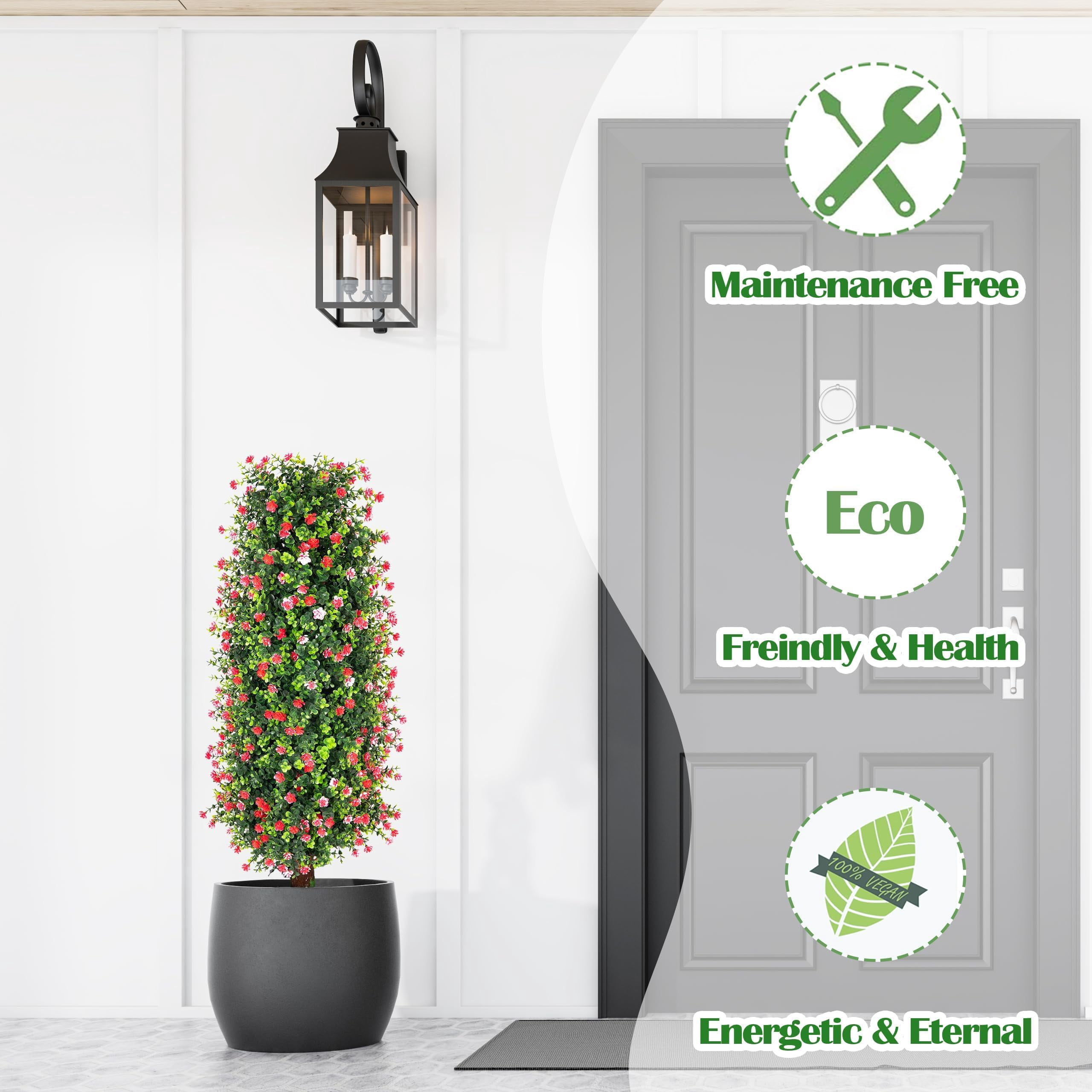 Bibana Artificial Rose Tree 3FT- Fake Floral Plant Tree in Pot- Decorative Topiary Plant - Cement Filled Potted Faux Flower Plant for Home Office Porch Decor Indoor Outdoor(set of 2)