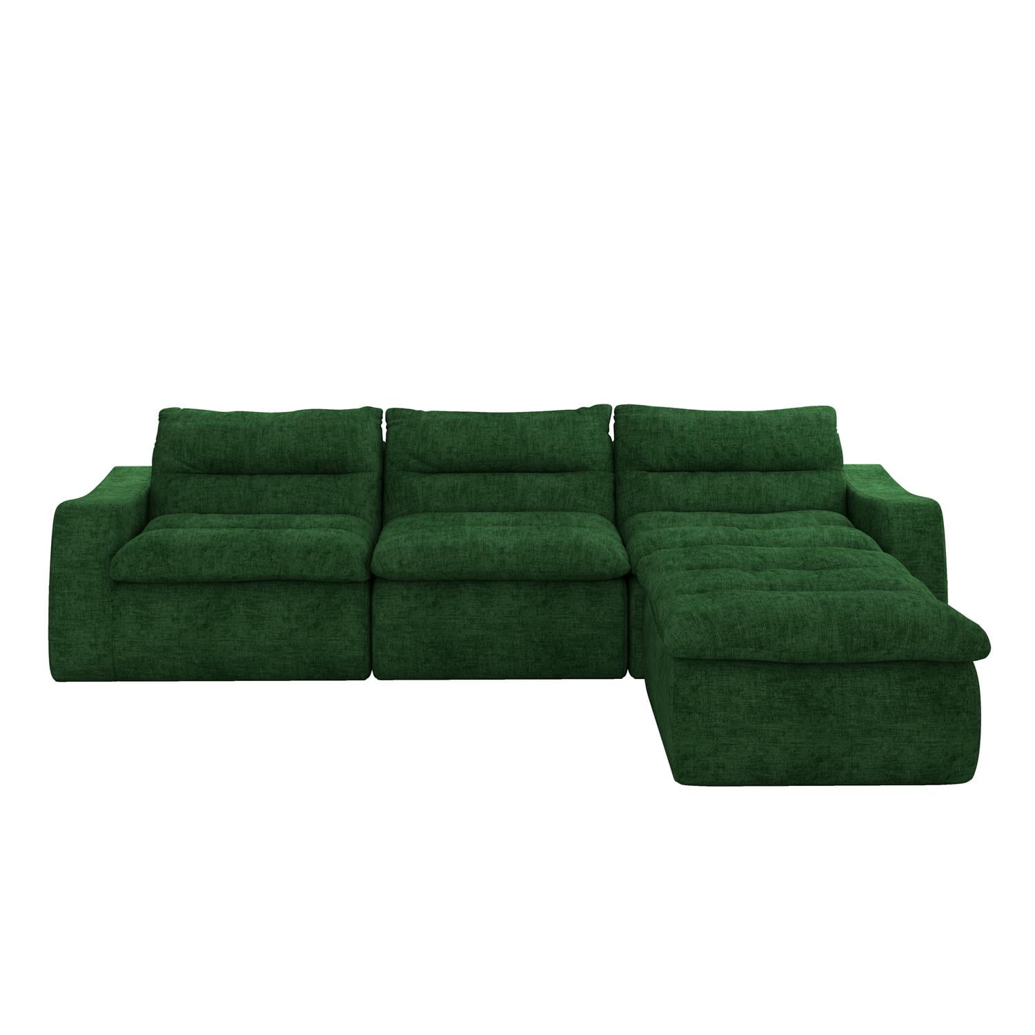 Demi Bonn 116" Modern L-Shaped Modular Sofa, Comfortable Beanbag Style, Stylish Lazy Couch for Living Rooms and Relaxation, Green