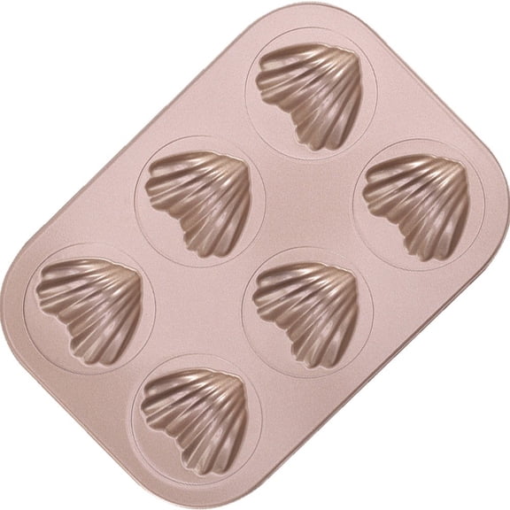 Madeleine Mold Cake Pan, 6 Hole Heart-Shaped Madeline Bakeware Cake Dessert Tray Non-Stick Carbon Steel Baking Tin Cake Pan for Oven Baking