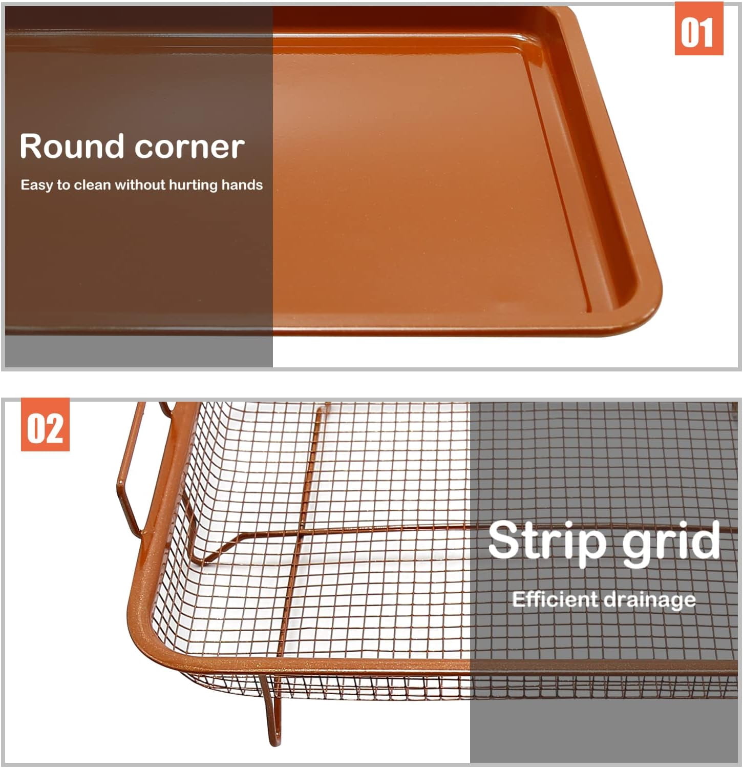 Air Fryer Basket for Oven,12.8" x 9.6" Oven Air Fryer Basket and Tray Set,Dishwasher Safe,Small Air Fryer Tray and Pans for Oven,Brown