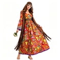 thumbnail image 2 of Women's 60s 70s Hippie Costume Set, Retro Boho Long Maxi Dress with Fringe Cardigan & Headband, Halloween Cosplay Party Outfit for Women, 2 of 6