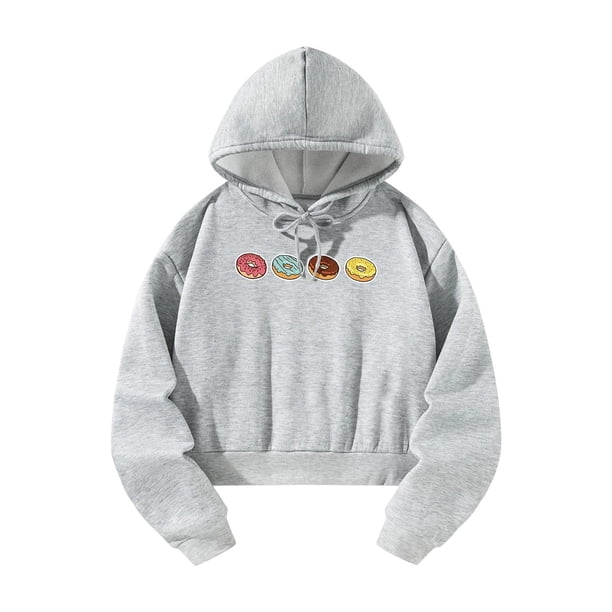 Sudadera con capucha recortada para mujer, cómoda, de moda, gris, con cordón, suéter recortado,