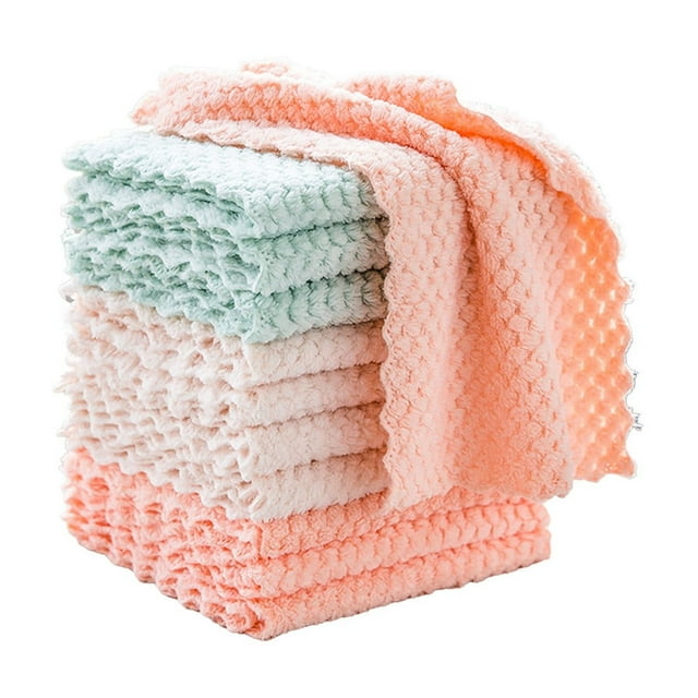 Kitchen Cleaning Cloths,Kitchen Cleaning Towels 10Pcs Bamboos Fiber Dishwashing Cloth Multifunctional Double-Layer Cloth Household Cleaning Water Absorbing Thickened Kitchen Cleaning Cloth
