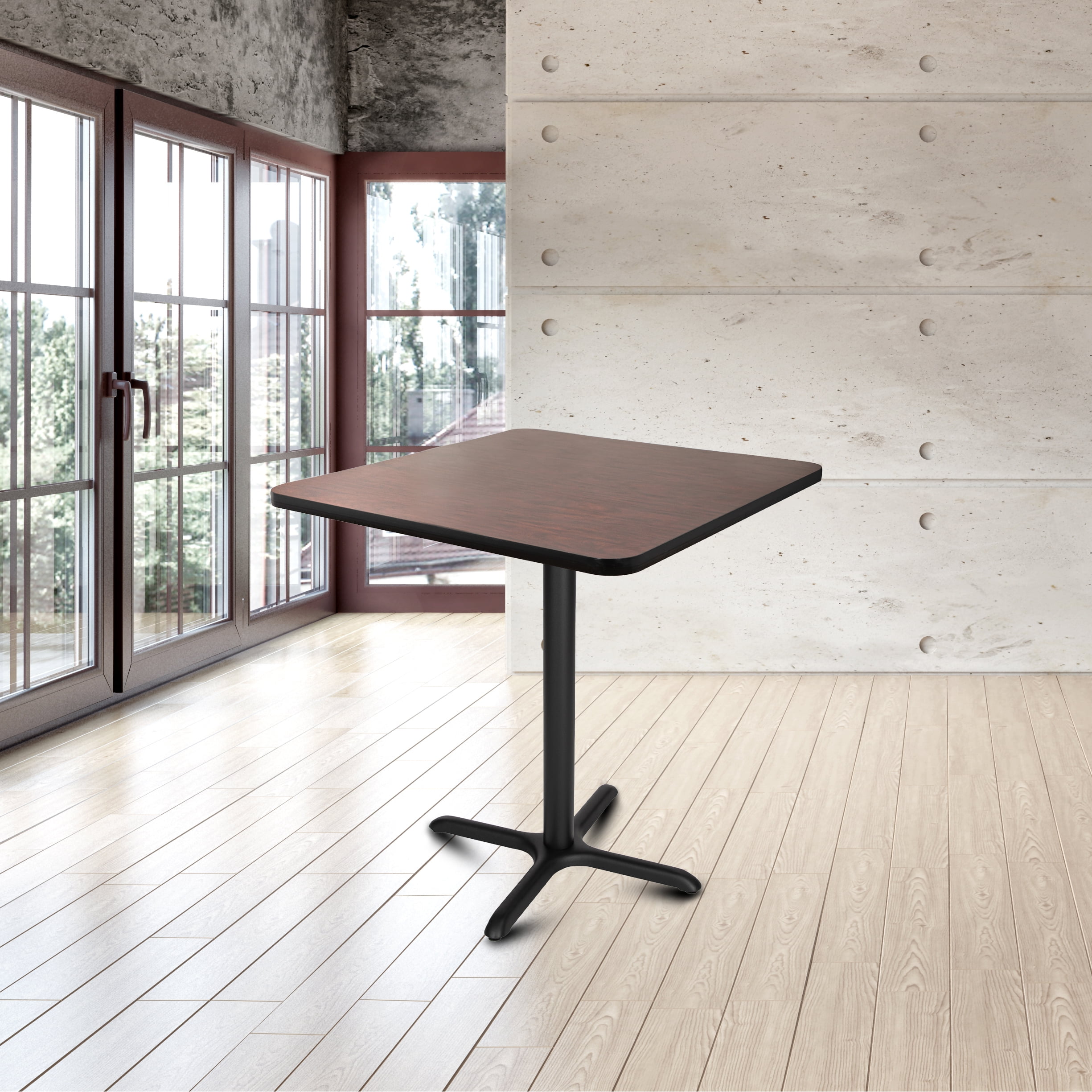 Hampden Furnishings Bennet Collection Steel Frame 36" Square Top, X Base, 36" Height Cafe Table, Black Frame/Mahogany Top