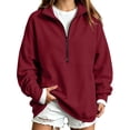 thumbnail image 3 of Women Solid Quarter Zip Sweatshirt Sevevn Stand Collar Drop Shoulder Long Sleeve Loose Fit Casual Oversized Pullover Tops For Everyday Loungewear, 3 of 4