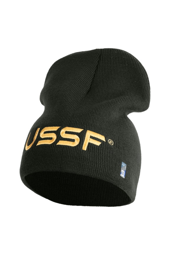 USSF Gold Letter Symbol Embroidered 8 Inch Solid Knit Short Beanie Made in USA - Graphite OSFM