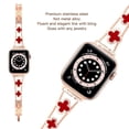 thumbnail image 3 of Compatible with Apple Watch Bands 38mm 40mm 41mm for Women Girls, Stylish Clover Jewelry Diamond Rhinestone Metal Wristband Strap for iWatch Ultra SE Series 9 8/7/6/5/4/3/2/1, Rosegold+Red, 3 of 7