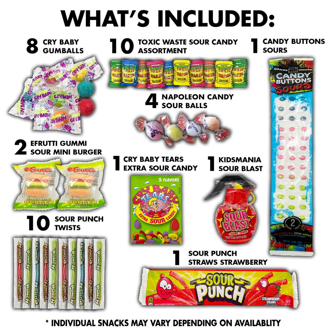 Fun Flavors Box Unique Sour Candy Variety Pack (70 Count) Gift for Candy Lovers