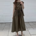 thumbnail image 4 of Ruyang Vintage Casual A Line Dresses Short Sleeves Loose O Neck Summer Cotton Linen Drawstring High Waisted Retro Dress Solid A Line Sundress for Women, 4 of 4