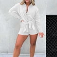 thumbnail image 2 of GILIGEGE Linen Sets for Women 2 Piece Summer Women's Shirt Side Slit Long Shirt with Shorts Suits Elegant Lady Pure Color Short Sleeved Shirt Suit Button Down Shirts and Shorts Beach Outfit Sets, 2 of 4