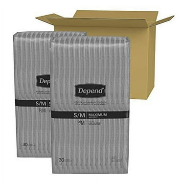 Depend FIT-FLEX Incontinence Underwear for Men, Maximum Absorbency, Disposable, Small/Medium, Grey, 60 Count (2 Packs of 30) (Packaging May Vary)