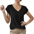 thumbnail image 2 of Fanxing Women's Tops Short Sleeve Twist Knotted T Shirts Comfort Summer V Neck Tunic Blouse Black,S, 2 of 5
