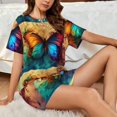 thumbnail image 4 of Fotbe Vibrant Rainbow Butterfly A Conjunto de Pijama Estampado para Mujer, 2 Piezas, Ropa de Dormir con Camiseta de Manga Corta y Shorts Suaves-XX-Large, 4 of 6