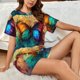 thumbnail image 4 of Fotbe Vibrant Rainbow Butterfly A Conjunto de Pijama Estampado para Mujer, 2 Piezas, Ropa de Dormir con Camiseta de Manga Corta y Shorts Suaves-Small, 4 of 6