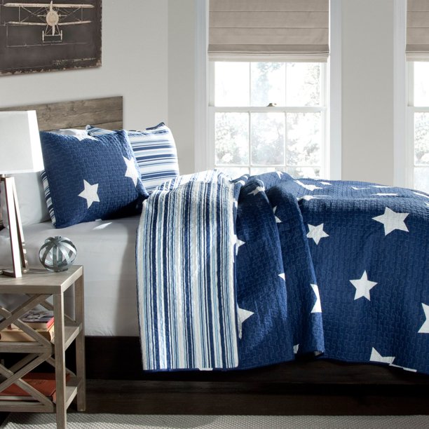 Lush Decor Star Geometric Cotton Reversible Quilt Twin Navy 2 Pc Set Walmart Com Walmart Com