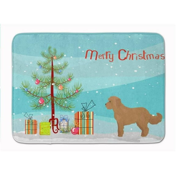 Tan Cockapoo Christmas Tree Machine Washable Memory Foam Mat