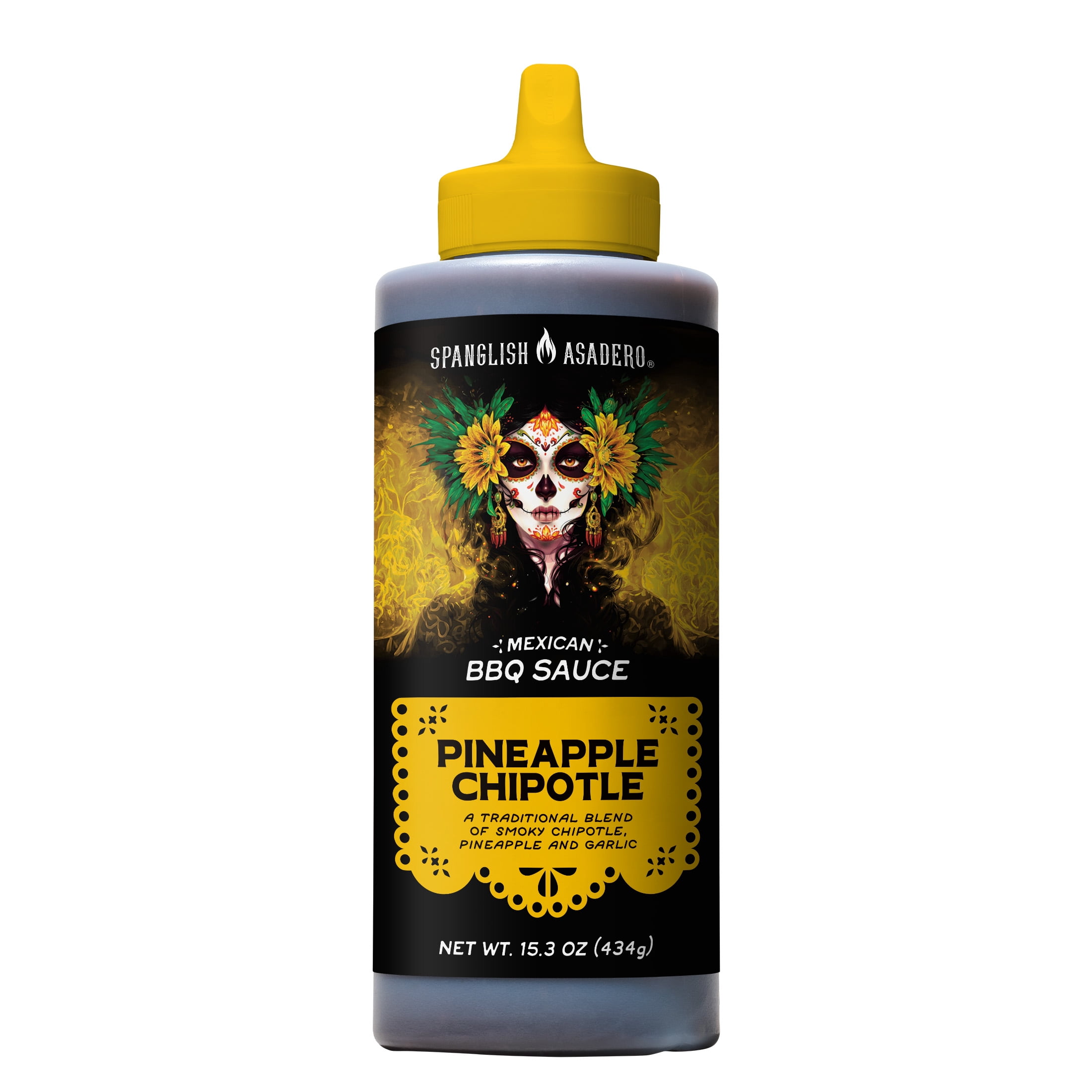 (6 pack) Spanglish Asadero Pineapple Chipotle BBQ Sauce for Beef, Pork, and Chicken, 15.3 oz Bottle