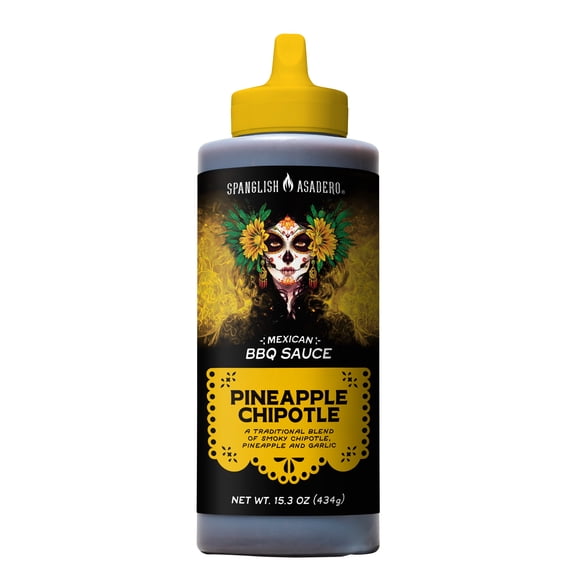 Spanglish Asadero Pineapple Chipotle BBQ Sauce for Beef, Pork, and Chicken, 15.3 oz Bottle