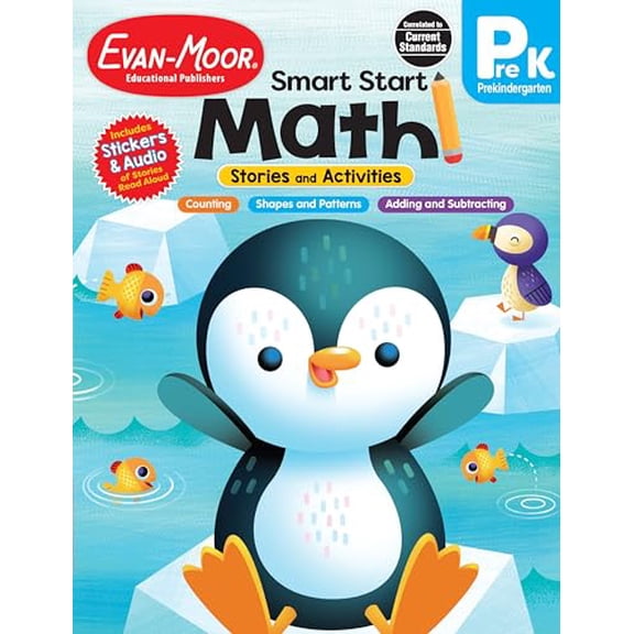 Pre-Owned Evan-Moor Smart Start Math Stories and Activities, PreK: Early Learning Activity Book, Audio Read Alouds