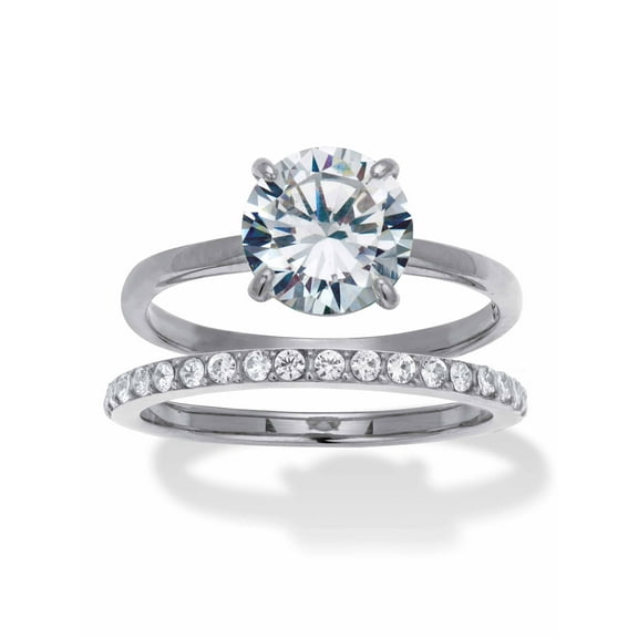 PalmBeach Jewelry 2.85 TCW Round Cubic Zirconia Stainless Steel Pave Bridal Ring Set