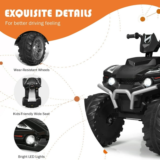 Quad électrique noir 12V pour enfants de moins de 3 ans