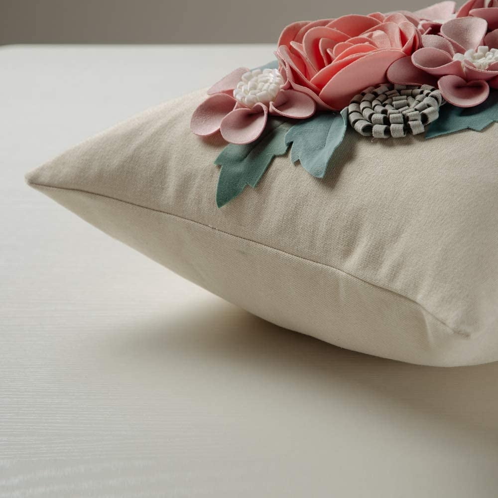JWH 3D Handmade Square Flower Throw Pillow Cases for Room Sofa Bedding Couch Decoration 18x18inch Pink No Insert