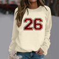 thumbnail image 2 of Womens Sweaters Basic Fall Pullover Sweatshirt with Letter Print Round Neck Layering Top Comfort Fit Chandail Femme Beige M, 2 of 7