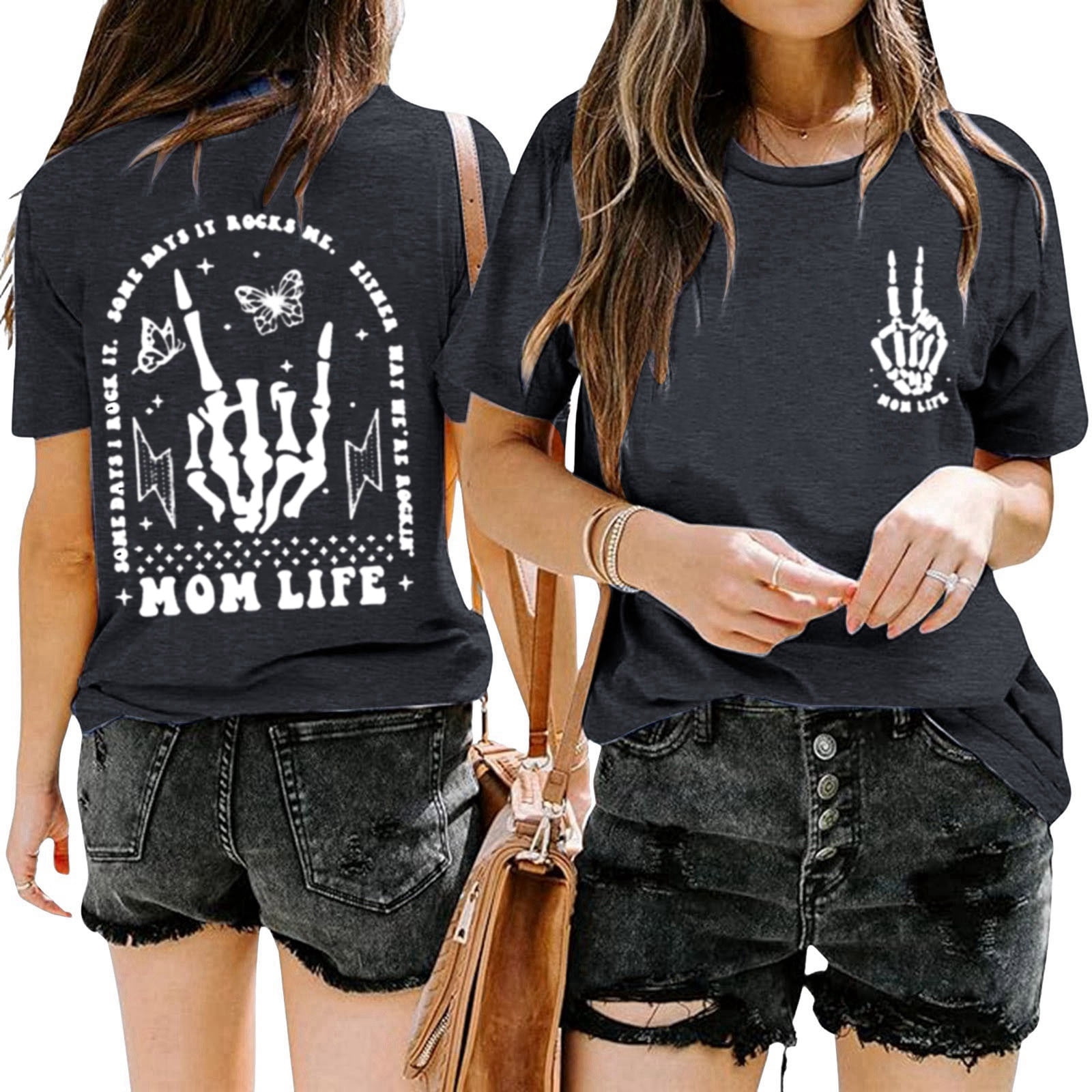 Xmyrz Mama Shirts For Women Mom Life Print Crew Neck Short Sleeve