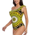 thumbnail image 2 of Gaeub Yellow Mandala Women's One Shoulder Ruffle Tummy Control Swimwear for Swimming Surfing Beach Party - Large, 2 of 8