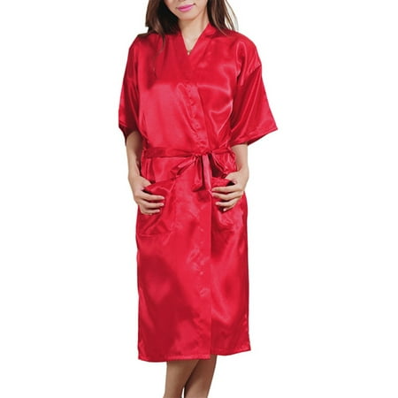 

Abtel Women Robes Half Sleeve Kimono Robe Loose Bathrobes Ladies Knee Length Wedding Bathrobe Wine Red M