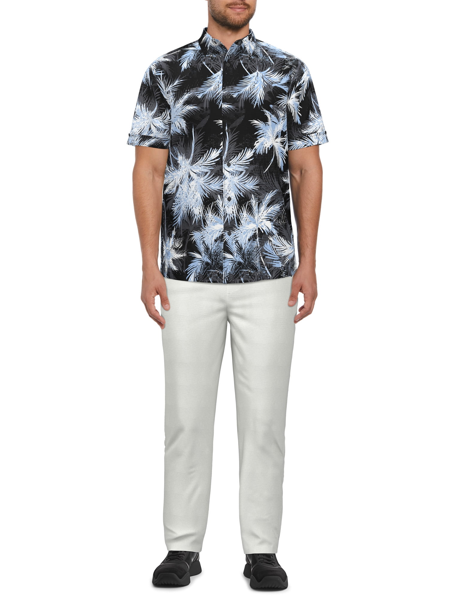 Cafe Luna Men’s Palm Print Short Sleeve Shirt, up to Size 5XL