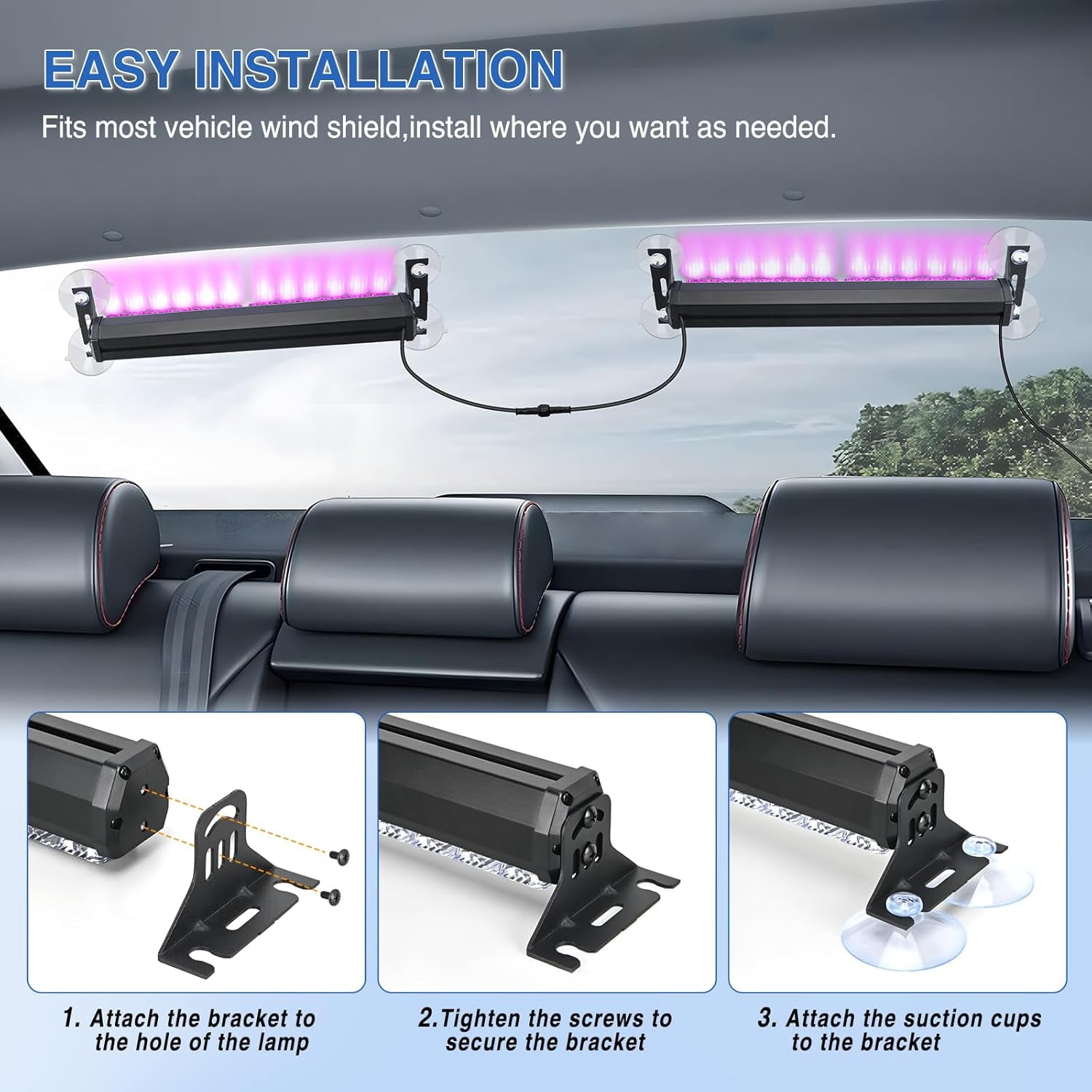 Nilight 24LED Emergency Strobe Traffic Advisor Light Bar 2 in 1 Purple Dash Warning Safety Flashing Lights Front/Rear Windshield Construction Lights for Trucks Cars