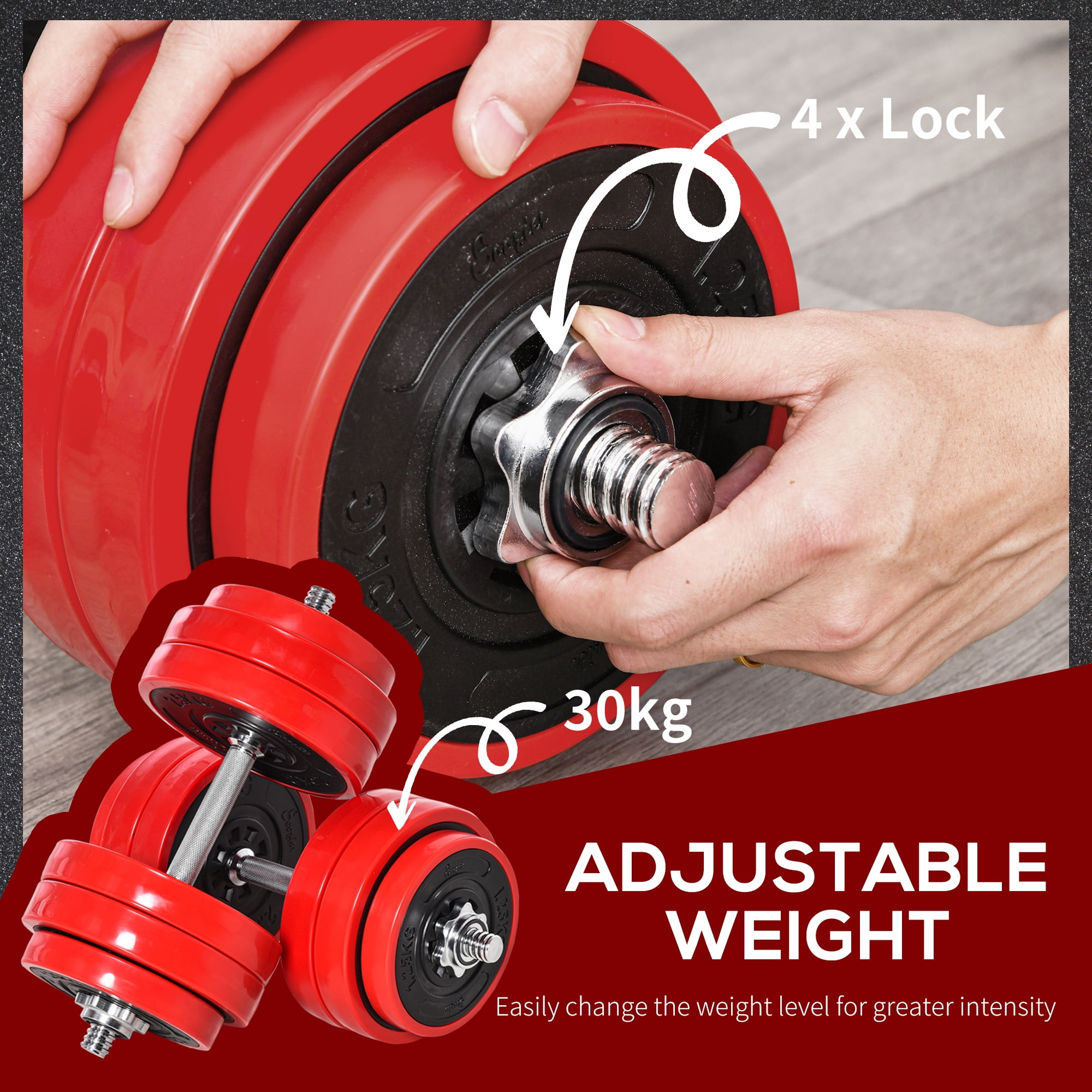 Soozier 66 lbs 2 in 1 Dumbbell & Barbell Adjustable Weight Set Strength for Arms, Shoulders and Back