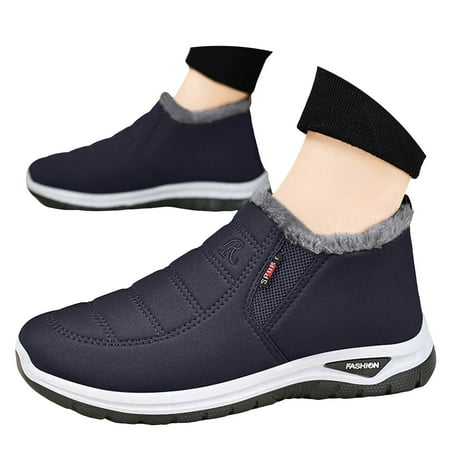 Mepaouo Mens Waterproof Winter Snow Boots Slip on Warm Ankle Booties Comfortable Walking Shoes