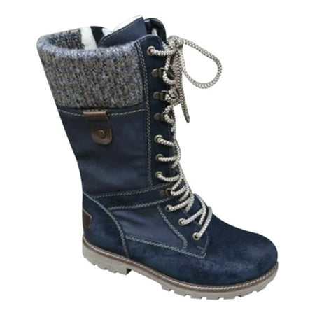 

Womens Low Heel Mid-Calf Slouchy Suede Slip On Casual Boots Boots With Side Zipper 37 Blue