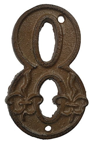 Lulu Decor, Cast Iron House Number 8 Antique Brown Finish with Fleur De Lis (# 8)