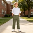 thumbnail image 5 of DJDLJWCJ Boys School Uniform Pants Comforty Elastic Waist Straight Cargo Pants Solid Color Side Pocket Casual Trousers Green Size 7, 5 of 9