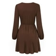 thumbnail image 4 of Furvclv Women Long Puff Sleeve Mini Dress Deep V Neck Solid A-Line Party Casual Dress, 4 of 9