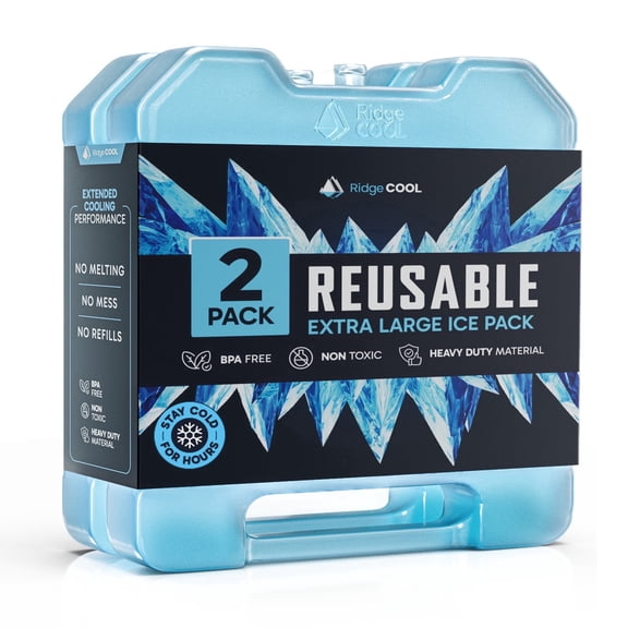 Ridgecool Hard Shell Ice Packs, 2 Pack, Extra Large, Camping, Beach and Road Trips, Cold 12 Hours, BPA-Free, 10.28 x 7.8 in