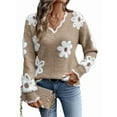 thumbnail image 3 of Female Oversized V Neck Fuzzy Sweaters Casual Loose Long Sleeve Chunky Knit Pullover Jumper Tops Khaki XXL, 3 of 9